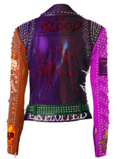 Cannibal Corpse Leather Gothic Outfit, Women's Multicolor Studded Jacket, Punk Rock The Blood Exploited, Biker's Motorbike Patches Jacket,